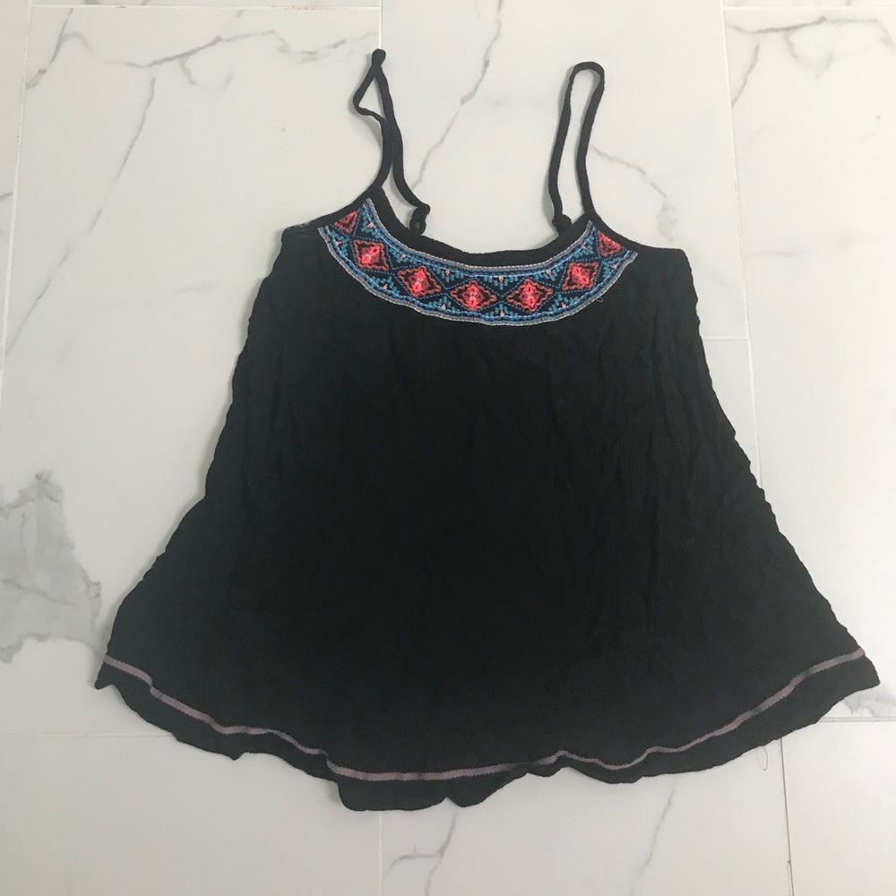 Black Embroidered Tank Top